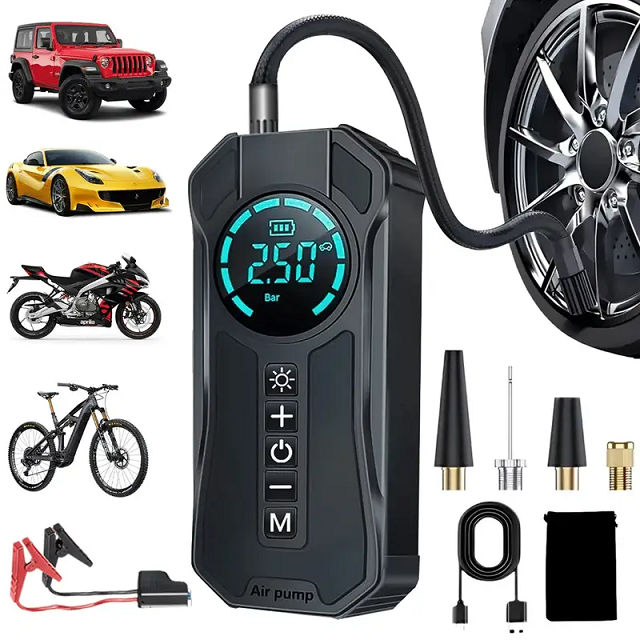 PARTIDOR DE EMERGENCIA BATERIA 12V, COMPRESOR INFLADOR DE NEUMATICOS,150 PSI, POWERBANK MULTICONEXIONES, LINTERNA LED - Imagen 7