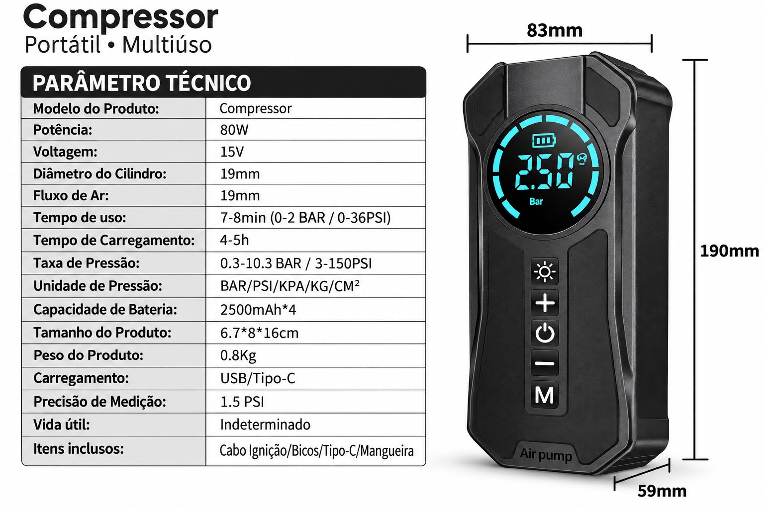 PARTIDOR DE EMERGENCIA BATERIA 12V, COMPRESOR INFLADOR DE NEUMATICOS,150 PSI, POWERBANK MULTICONEXIONES, LINTERNA LED - Imagen 10