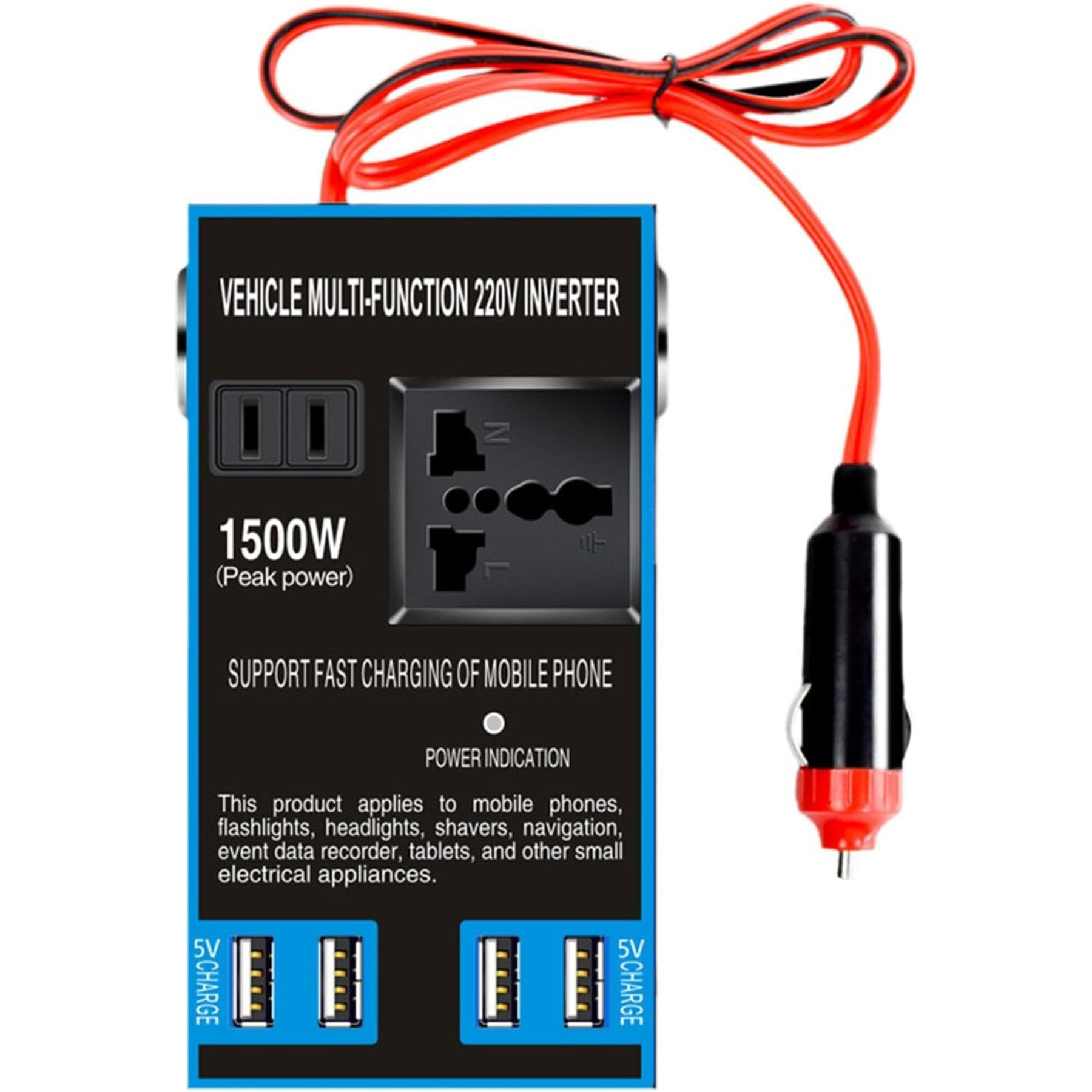 INVERSOR DE CORRIENTE VEHICULAR MULTIFUNCIÓN DE 12V/24V A 110V (1500W) - Imagen 4
