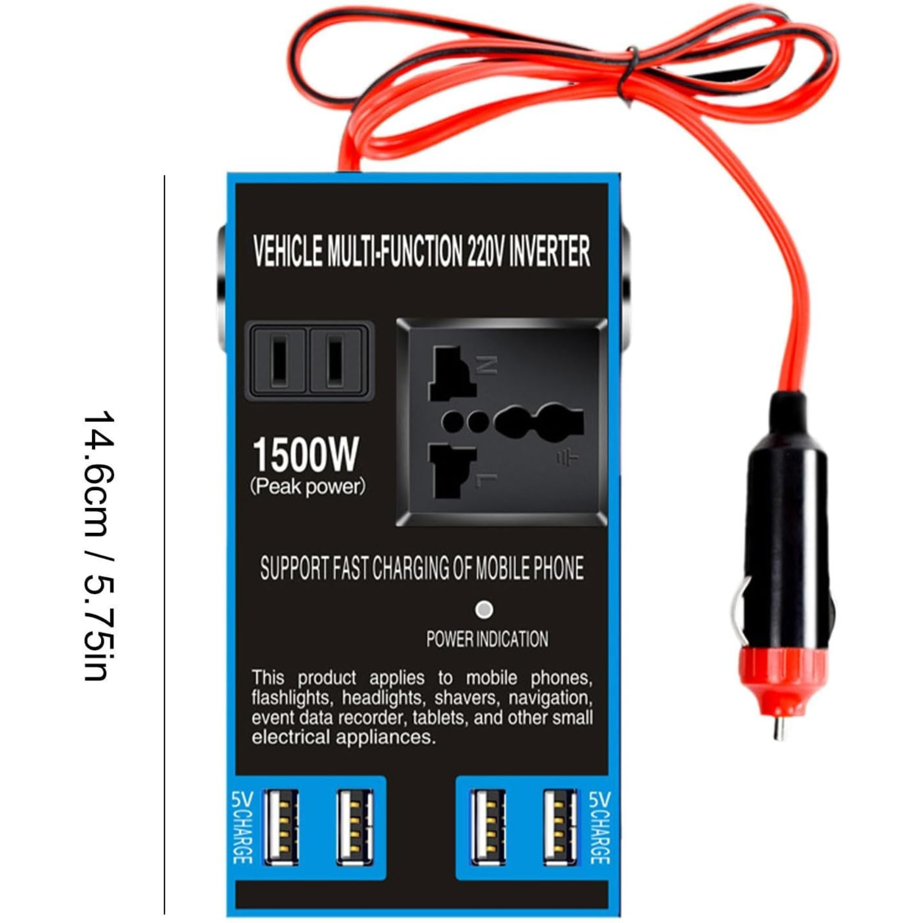INVERSOR DE CORRIENTE VEHICULAR MULTIFUNCIÓN DE 12V/24V A 110V (1500W) - Imagen 3