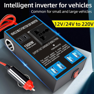 INVERSOR DE CORRIENTE VEHICULAR MULTIFUNCIÓN DE 12V/24V A 110V (1500W)